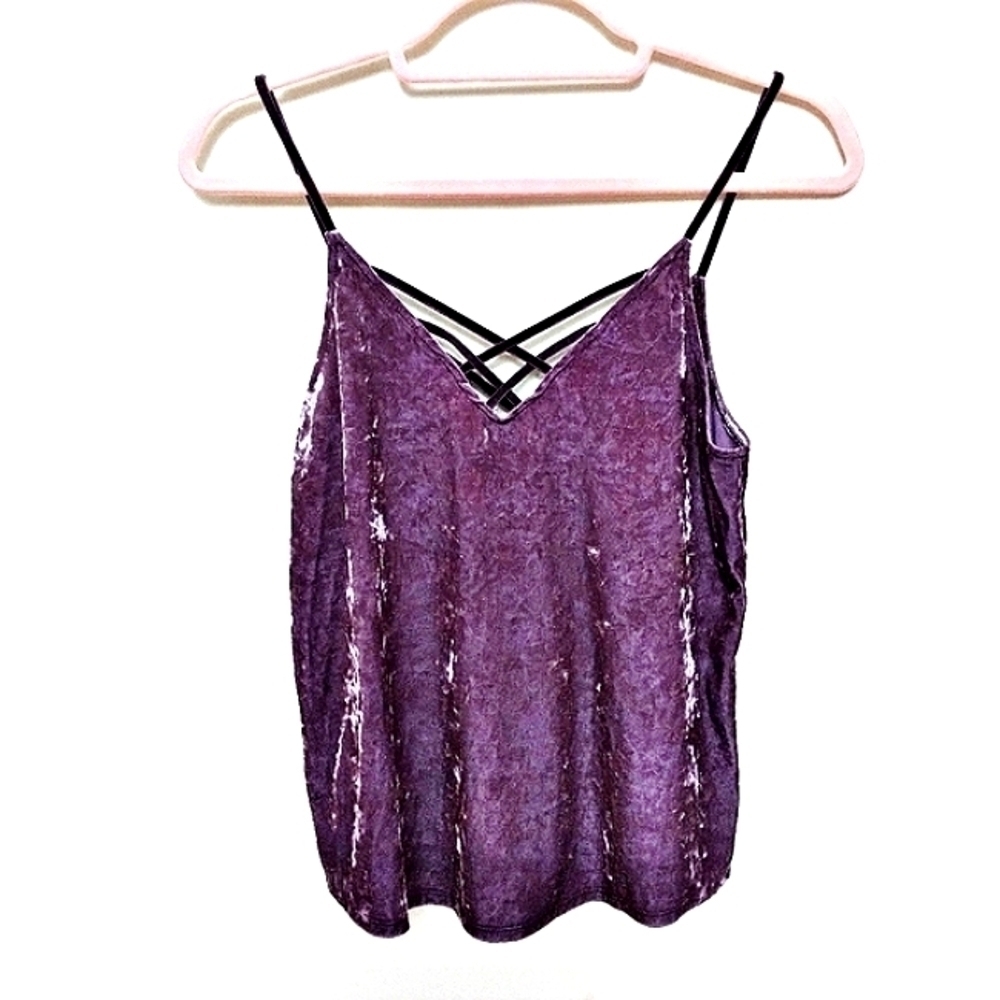 American Eagle Purple Crushed Velvet Strappy Tank Top Cami Size Small